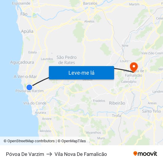 Póvoa De Varzim to Vila Nova De Famalicão map