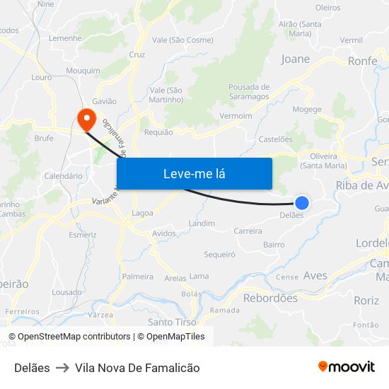 Delães to Vila Nova De Famalicão map