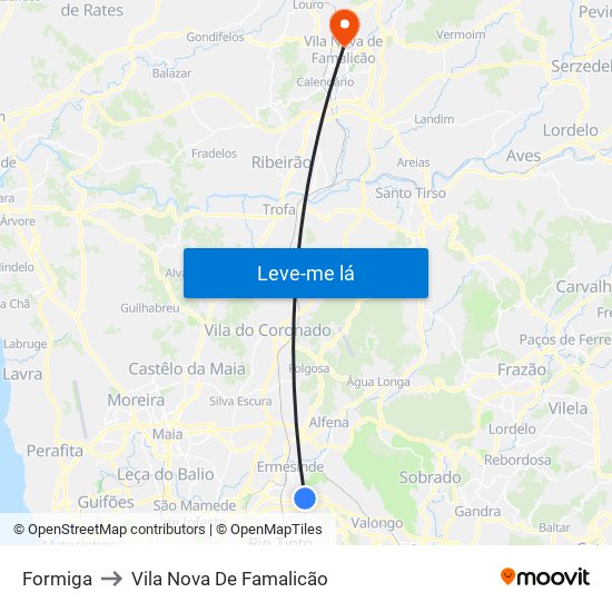 Formiga to Vila Nova De Famalicão map