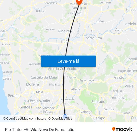 Rio Tinto to Vila Nova De Famalicão map