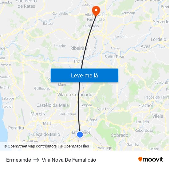 Ermesinde to Vila Nova De Famalicão map