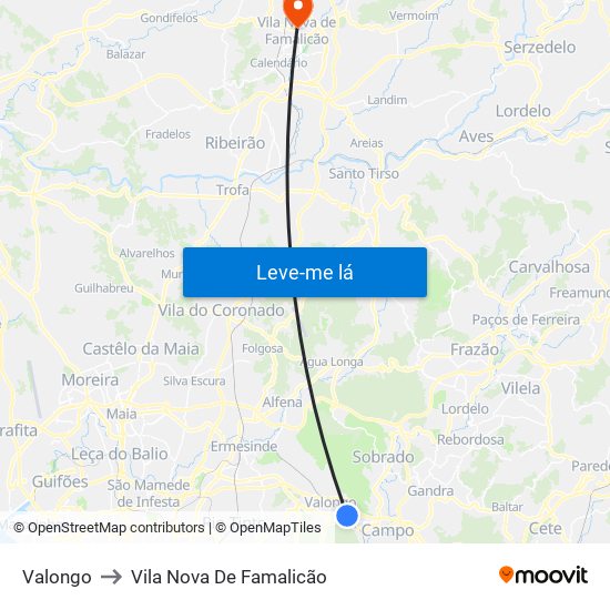 Valongo to Vila Nova De Famalicão map