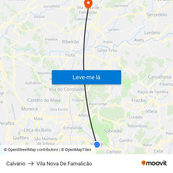 Calvário to Vila Nova De Famalicão map