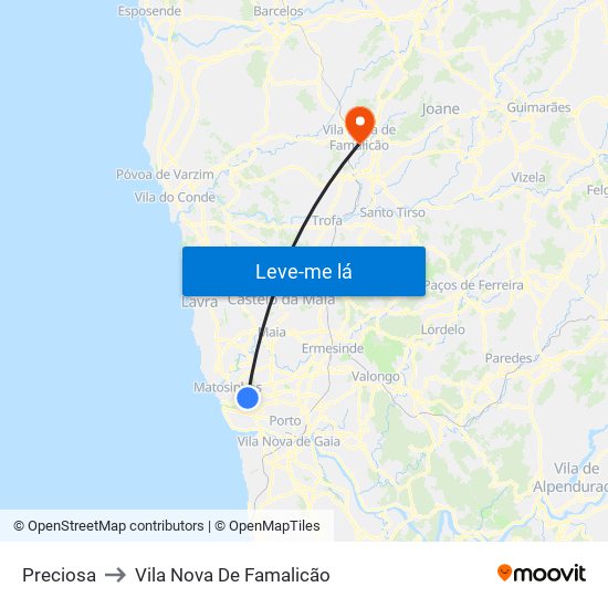 Preciosa to Vila Nova De Famalicão map