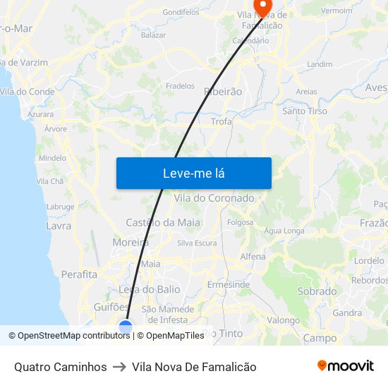 Quatro Caminhos to Vila Nova De Famalicão map