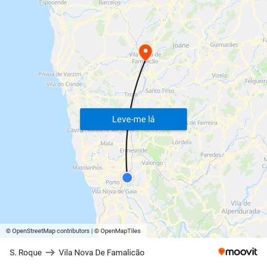 S. Roque to Vila Nova De Famalicão map