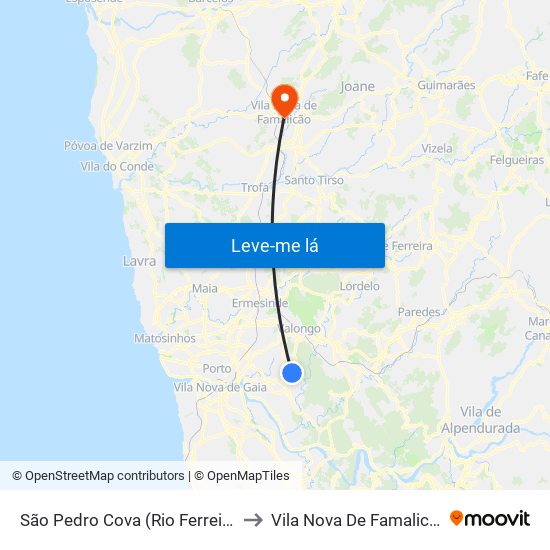 São Pedro Cova (Rio Ferreira) to Vila Nova De Famalicão map