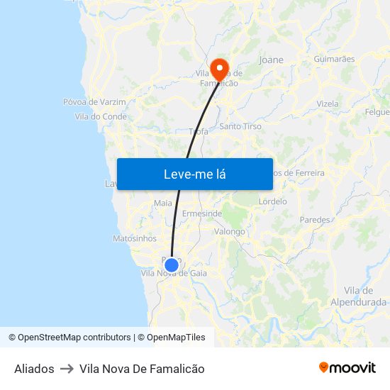 Aliados to Vila Nova De Famalicão map