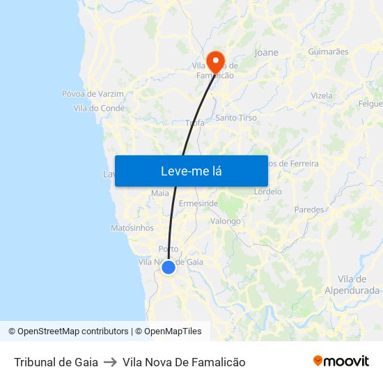 Tribunal de Gaia to Vila Nova De Famalicão map