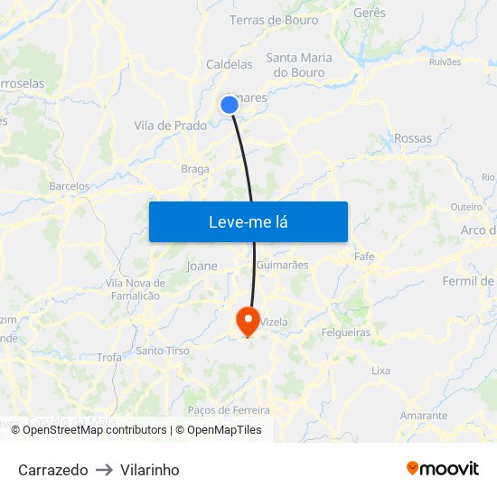 Carrazedo to Vilarinho map