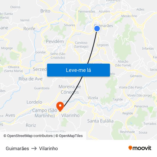 Guimarães to Vilarinho map