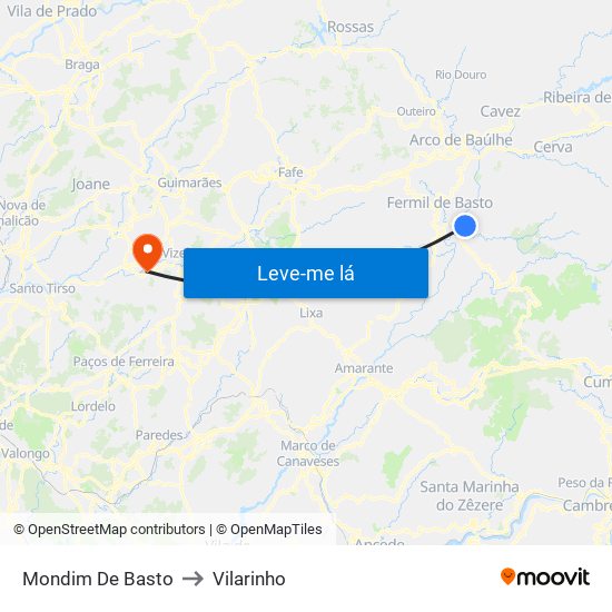 Mondim De Basto to Vilarinho map