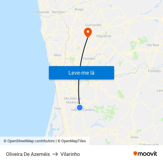 Oliveira De Azeméis to Vilarinho map