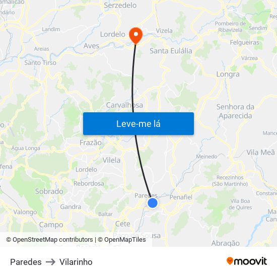 Paredes to Vilarinho map