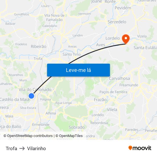 Trofa to Vilarinho map