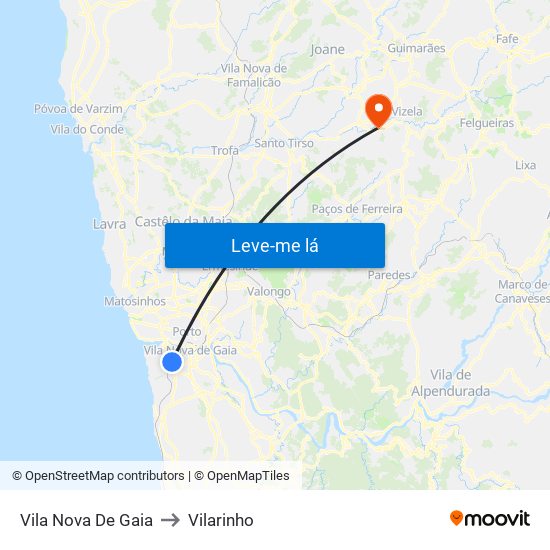 Vila Nova De Gaia to Vilarinho map