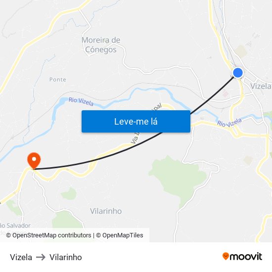 Vizela to Vilarinho map