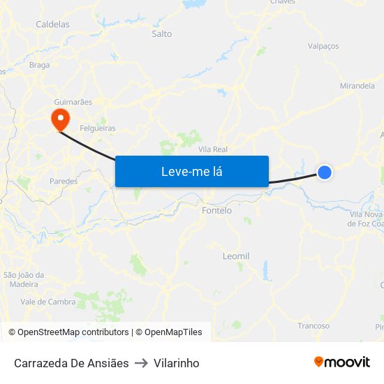 Carrazeda De Ansiães to Vilarinho map
