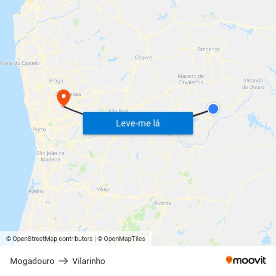 Mogadouro to Vilarinho map