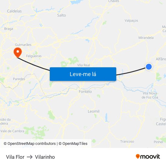 Vila Flor to Vilarinho map