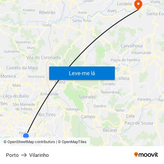 Porto to Vilarinho map
