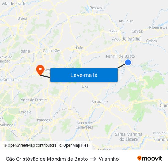 São Cristóvão de Mondim de Basto to Vilarinho map