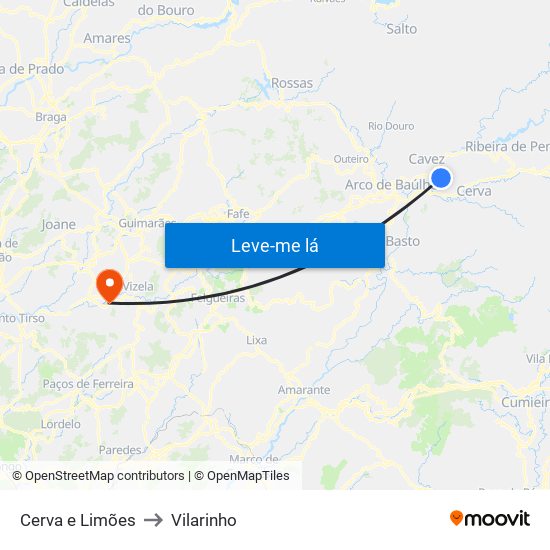 Cerva e Limões to Vilarinho map