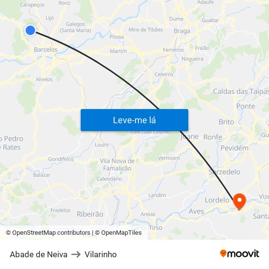 Abade de Neiva to Vilarinho map