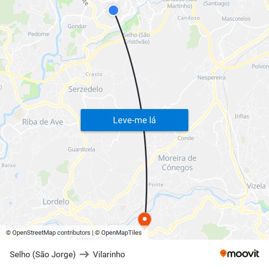 Selho (São Jorge) to Vilarinho map