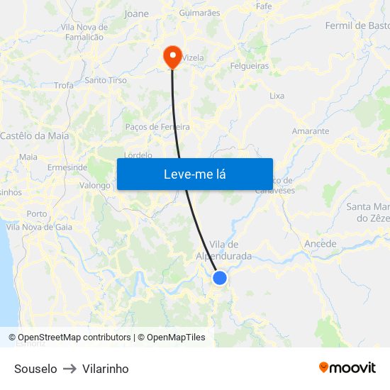 Souselo to Vilarinho map