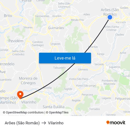 Arões (São Romão) to Vilarinho map