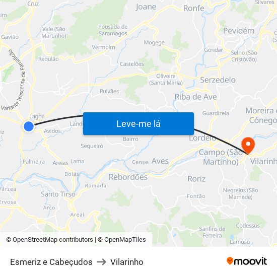Esmeriz e Cabeçudos to Vilarinho map