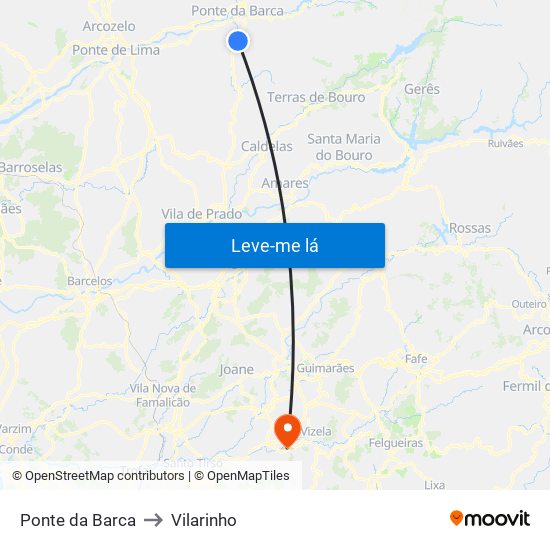 Ponte da Barca to Vilarinho map