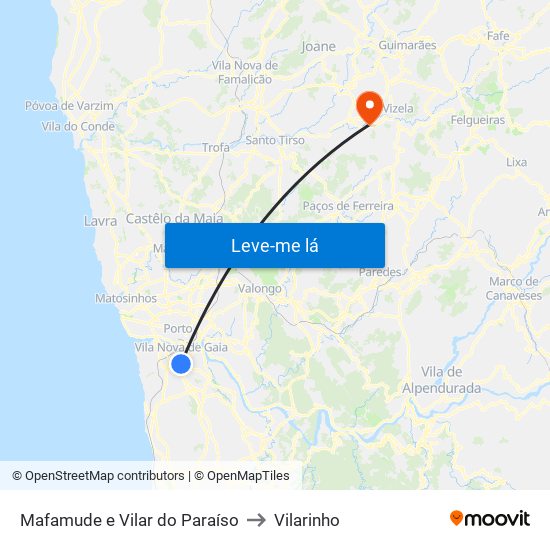 Mafamude e Vilar do Paraíso to Vilarinho map