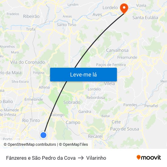 Fânzeres e São Pedro da Cova to Vilarinho map