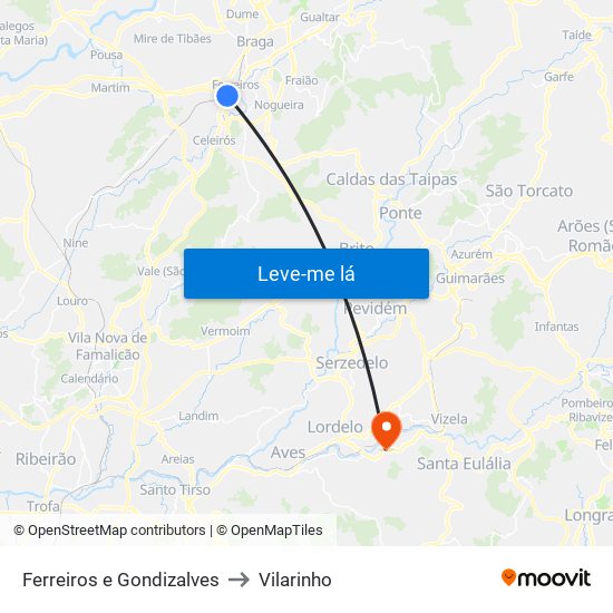 Ferreiros e Gondizalves to Vilarinho map