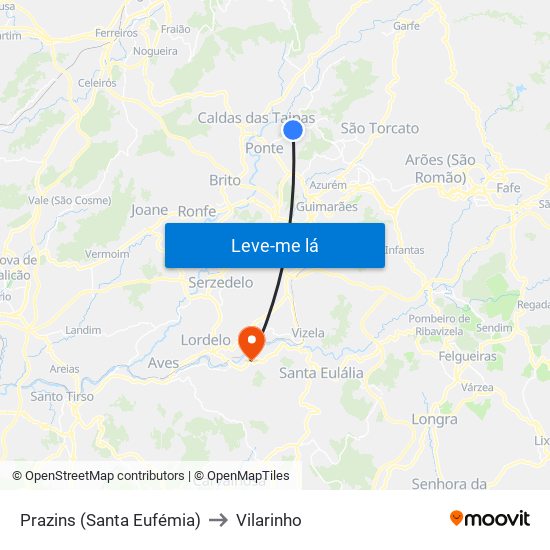 Prazins (Santa Eufémia) to Vilarinho map