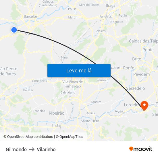 Gilmonde to Vilarinho map