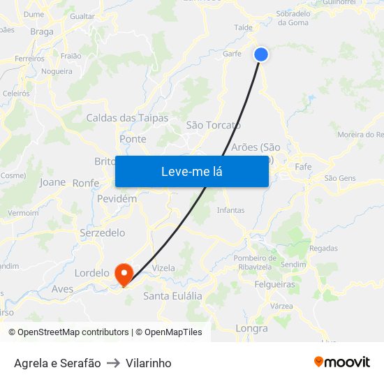 Agrela e Serafão to Vilarinho map