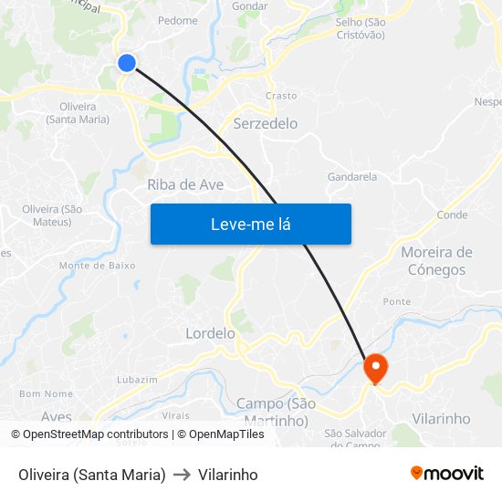Oliveira (Santa Maria) to Vilarinho map
