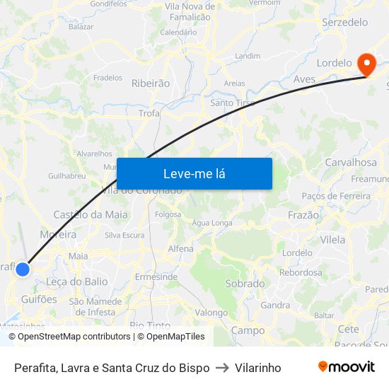 Perafita, Lavra e Santa Cruz do Bispo to Vilarinho map