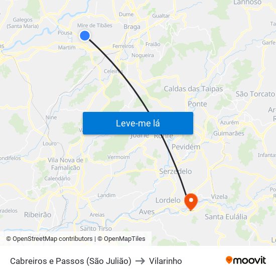 Cabreiros e Passos (São Julião) to Vilarinho map
