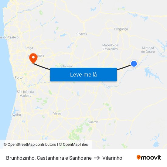 Brunhozinho, Castanheira e Sanhoane to Vilarinho map