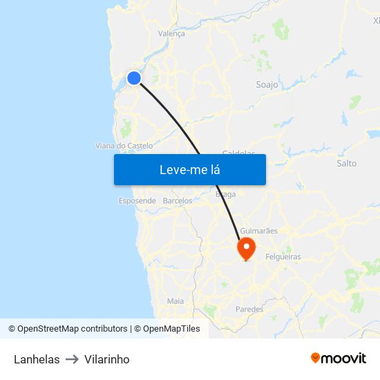Lanhelas to Vilarinho map