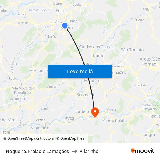 Nogueira, Fraião e Lamaçães to Vilarinho map