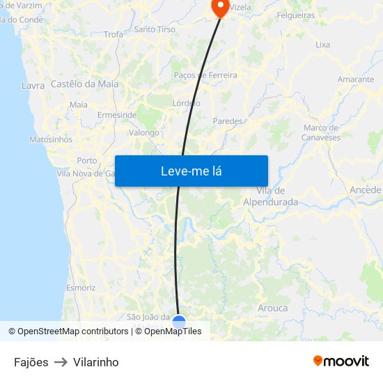 Fajões to Vilarinho map