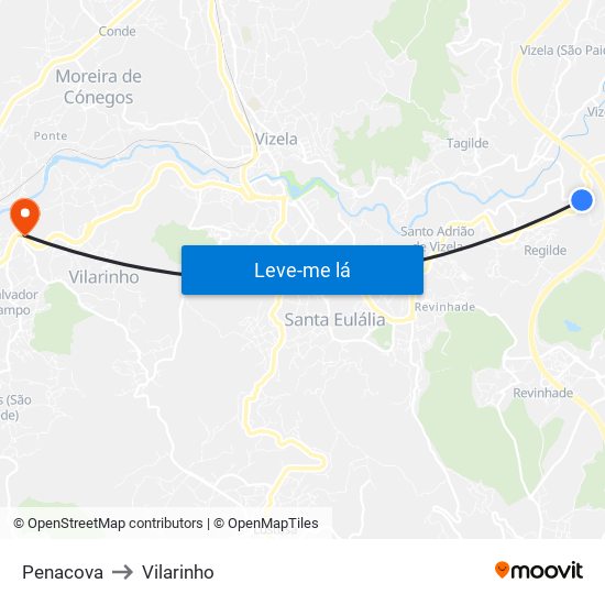 Penacova to Vilarinho map
