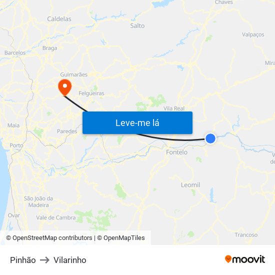 Pinhão to Vilarinho map