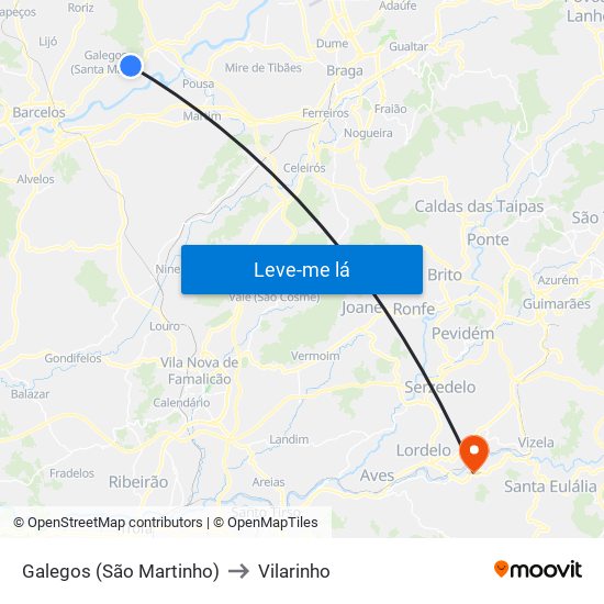 Galegos (São Martinho) to Vilarinho map