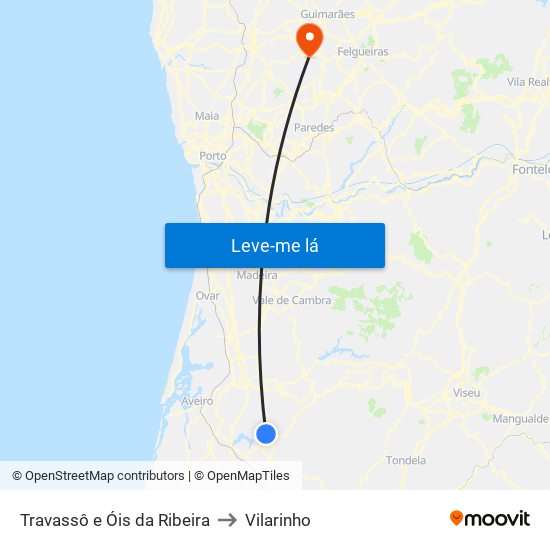 Travassô e Óis da Ribeira to Vilarinho map